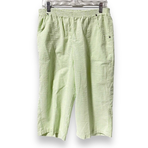 Vintage Calypso Coolers Green Seersucker Capris Pull-On Pants‎ Women’s Size XL - Picture 1 of 11